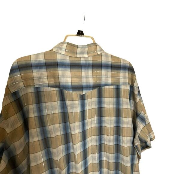 Vtg Dee Cee Rangers Men 2XL Western Pearl Snap Shirt Tan Blue Plaid Short Sleeve - Picture 7 of 9
